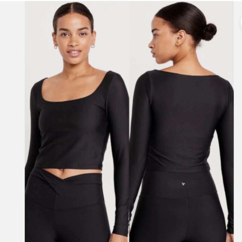 Old Navy Black PowerSoft Long Sleeve Crop Support Top Size XXL New With Tags